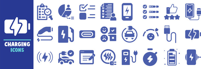 Electric vehicle charging station icons set design