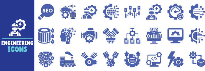 Engineering icons set mechanical technology industrial automation