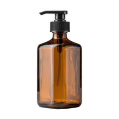 Elegant amber glass pump bottle for cosmetic or skincare products with a sleek design for modern bathrooms and beauty routines, perfect for any setting.