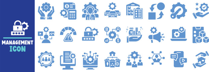 Management icon set business process workflow strategy