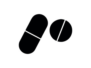 illustration of a pill and a capsule, black and white illustration of a capsule and a pill, minimalist graphic showcasing a pill and a capsule, pill, capsule, medicine, healthcare, pharmacy, drug, med