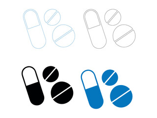 Colorful Set of Pill and Capsule Icons, different colored icons of pills and capsules, isolated on a white background, Colorful Medical Pills, Capsule and Table, pill, capsule, tablet, medicine, pharm