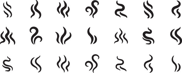 steam, smoke, vapor, cloud, hot, aroma, smell, fragrance, cooking, rising, swirl, spiral, wavy, abstract, set, collection, icon, symbol, sign, design 