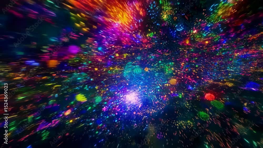 Poster colorful light explosion: dynamic journey through vibrant particle nebula