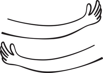 arms, hands, reaching, gesture, open, grab, giving, holding, embrace, hug, together, connection, human, body, part, line art, outline, vector, illustration, drawing, sketch, black and white, 