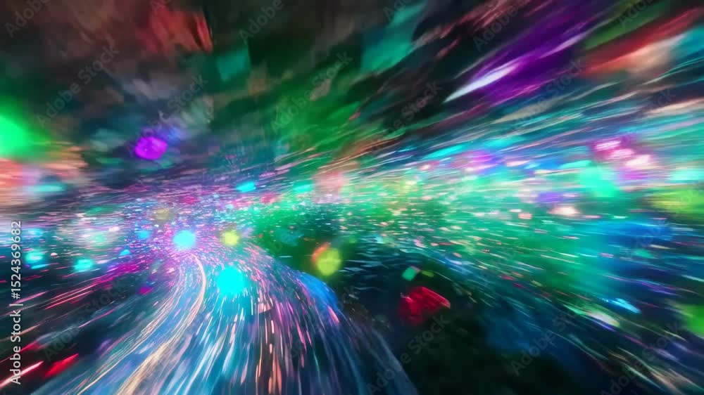 Poster vivid neon light burst creating dynamic multicolor streaks and sparkling particles