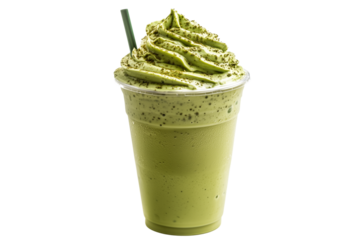 Matcha green tea frappuccino isolated on transparent background