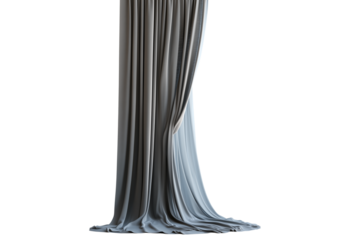 Elegant gray drape curtain isolated on transparent background