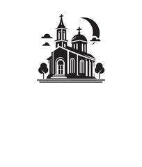 a clean silhouette icon of a church, isolated on a white background