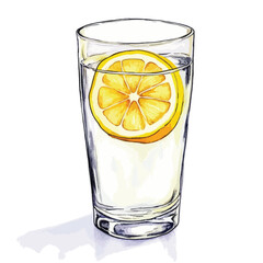 Watercolor Illustration of Lemon Slice in Glass of Water (1)