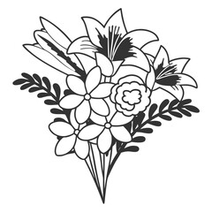 Black and White Floral Bouquet Vector Illustration Design