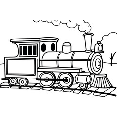 Fototapeta premium Cartoon Train Illustration Vector Graphic Black and White Outline