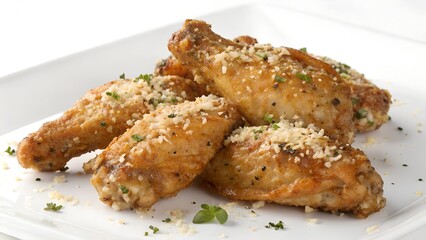 Garlic Parmesan Chicken Wings on White Background