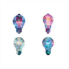 Futuristic Smart Light Bulbs with Digital Circuit Effects and Glowing Technology Interface Transparent background