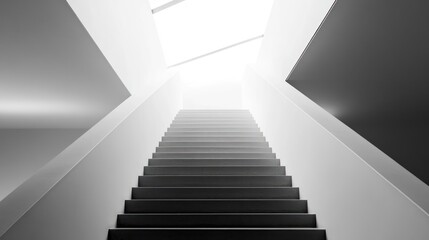 Obraz premium Striking black and white minimalist architecture of a staircase leading to light