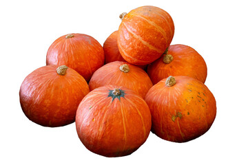 Pile of orange pumpkins isolated on white background