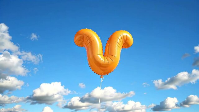 there is a balloon shaped like a letter v in the sky