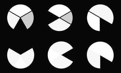 Pie charts diagrams. Different color circles isolated. Infographic element round shape.