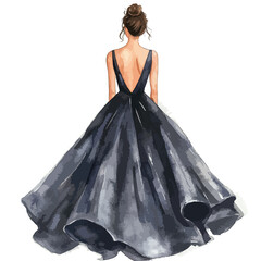 Watercolor Illustration of Woman in Elegant LowBack Gown