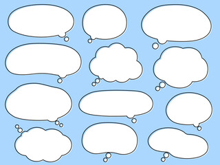 枠ありのシンプルな白の想像の吹き出しセット