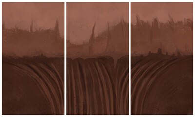 Modern interior triptych. The picture is painted by hand on a tablet.