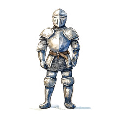 Watercolor Knight in Full Plate Armor and Chainmail