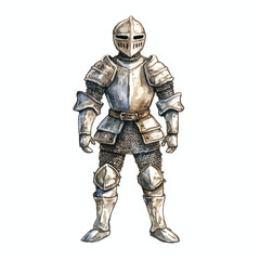 Watercolor Knight in Full Plate Armor Front View