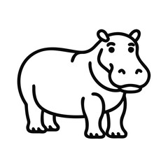 Cartoon hippopotamus with a calm expression standing on a white background 