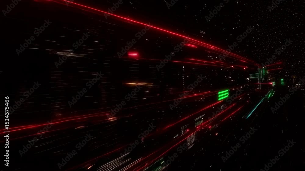 Poster futuristic digital cityscape with dynamic neon lights and data streams