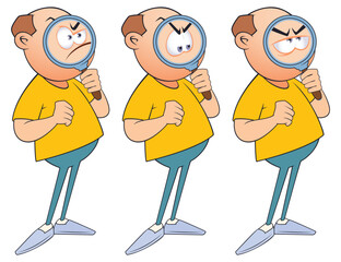 Funny male with Magnifying Glass.