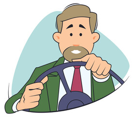 Man driving car. Funny people.
