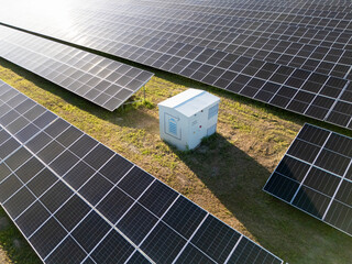 Aerial view of solar power station with energy storage