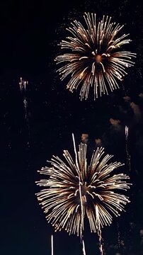 Loopable golden firework explosion against night sky &ndash; vertical celebration background animation for New Year, Independence Day, or festive event visuals