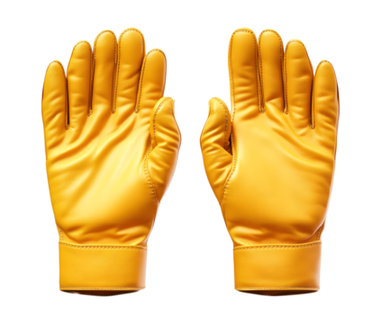 Pair of yellow leather gloves isolated on transparent background