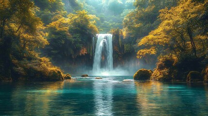 Fototapeta premium Tranquil waterfall in lush forest