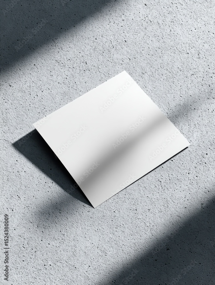 Poster blank white card on concrete surface with shadow, ideal for mockups and business communication, repr