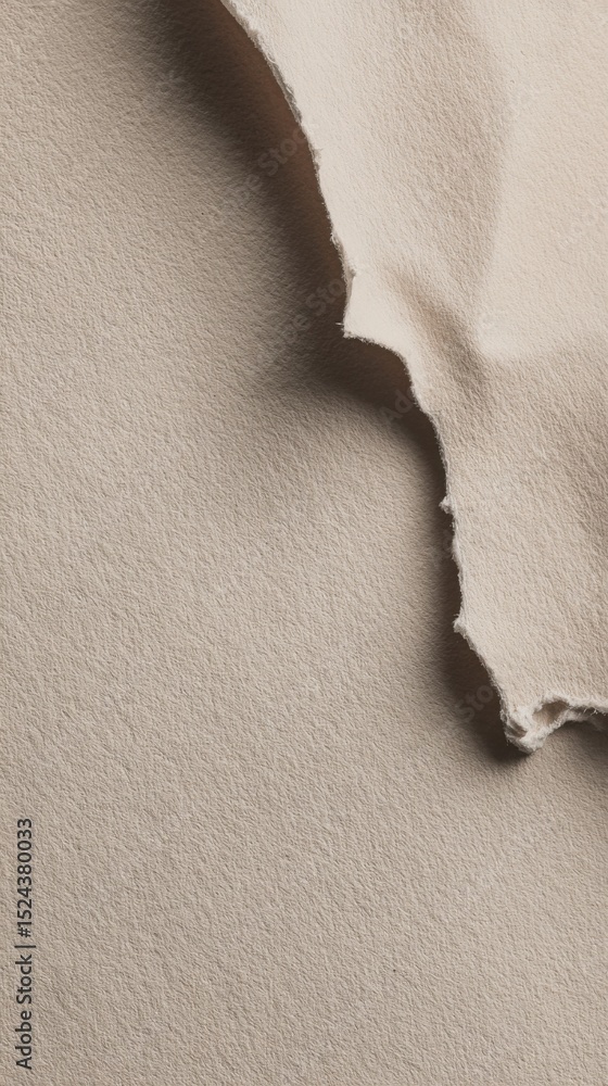 Poster torn beige paper texture with rough edges, symbolizing imperfection and creative destruction for cra