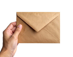 Fototapeta premium Hand holding white envelope – transparent background