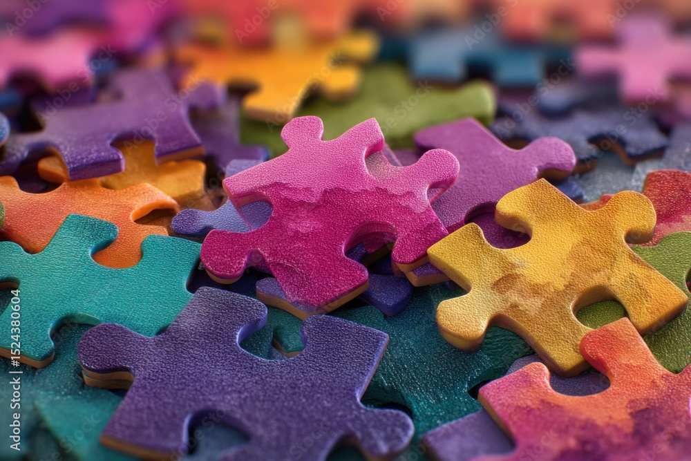 Poster Colorful Puzzle Pieces Scattered, Representing Problem Solving and Strategic Partnership, Ideal for Business Solutions and Teamwork Concepts : Generative AI
