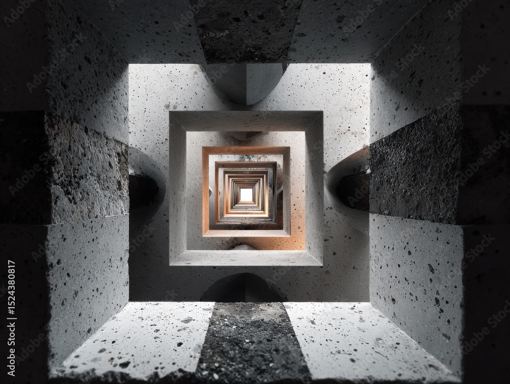 Poster infinite concrete squares tunnel perspective, representing architectural innovation and future visio