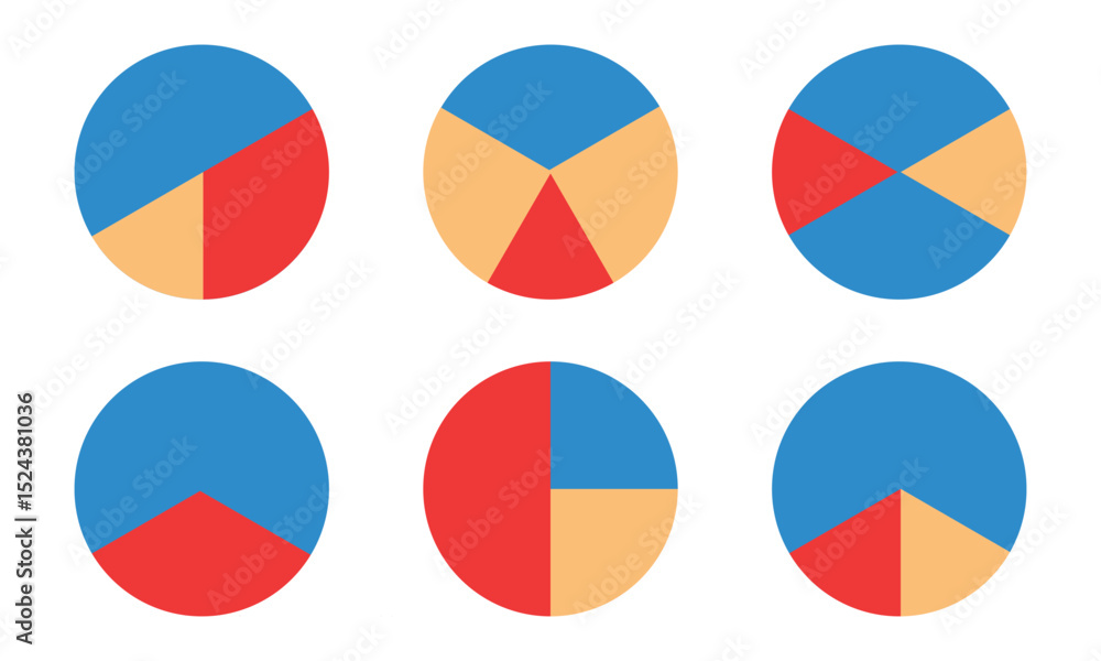 Poster pie chart color icons. pie chart sign. circle section graph. wheel round diagram parts. pie charts d