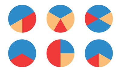Pie chart color icons. Pie chart sign. Circle section graph. Wheel round diagram parts. pie charts data, pie charts infographic, pie chart bar graphs. Charts diagram segment infographic. Eps 10.