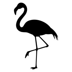 Obraz premium Silhouette of a flamingo standing on one leg with its head curved back in a graceful pose