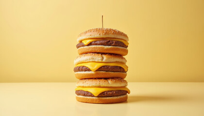 Stack of creamy Culver's ButterBurger sandwiches in top view on cream background
