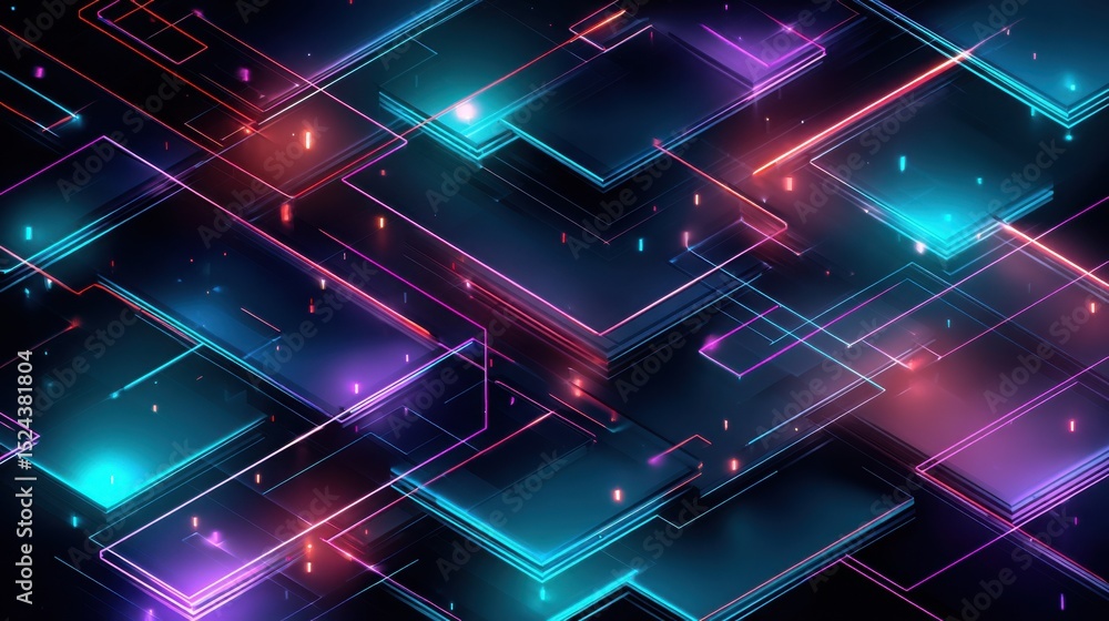 Aufkleber Abstract Neon Grid With Glowing Lines, Representing Digital Transformation and Technological Innovation, Suitable for Data Visualization and Future Thinking : Generative AI