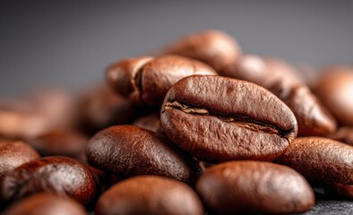Pile of Roasted Coffee Beans in Macro View, Symbolizing Morning Energy and Coffee Shop Advertising : Generative AI