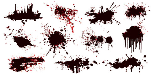 Set of Red blood splashed isolated on white background. Set of blood stains © DARK TRUST