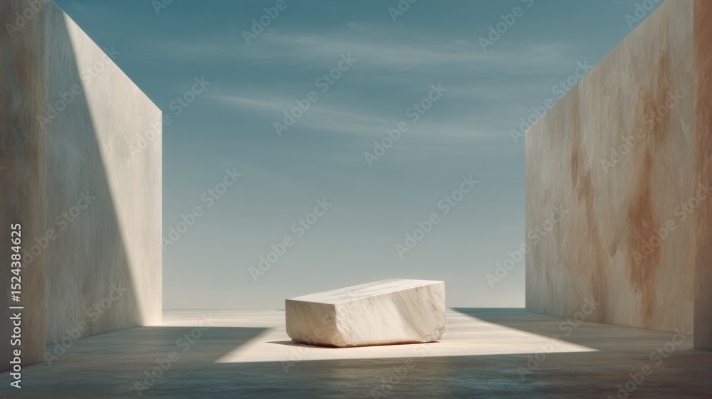 Poster Marble Block in Minimalist Architecture With Sky, Representing Product Placement and Modern Design Aesthetics for Marketing Campaigns and Visual Communication : Generative AI