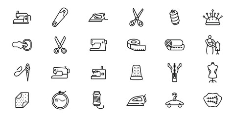Sewing-Tailoring outline or line icon design bundle.