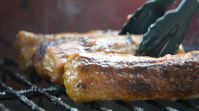 Grilling Sausages on Barbecue Grill